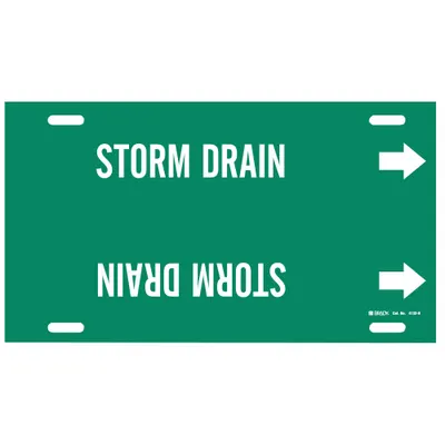 BRADY Pipe Marker: Storm Drain, Green, White, Fits 10 to 15 in Pipe O.D., 1 Pipe Markers - Storm Drain Strap-On Pipe Markers
