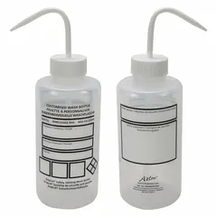 This DYNALON wash bottle has a 1 L capacity and a 90 mm body diameter. It features a wide mouth, standard spout, and a white vented closure for controlled dispensing. The write-on surface allows labeling of contents. Suitable for dispensing solvents, distilled water, or cleaning solutions in laboratory and industrial settings.