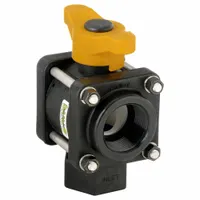 BANJO Manual Three-Way Ball Valve: 1 1/2 in, Polypropylene, L Flow, FNPT x FNPT x FNPT, Three-Piece (MPN V150BL)