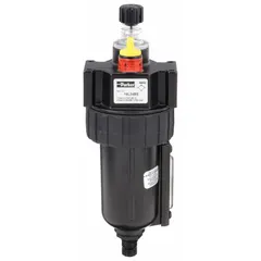Parker micro-mist lubricator for compressed air systems. Features a 3/8 in NPT port, 60 cfm flow capacity, and 250 psi maximum operating pressure. Zinc body with knob adjustment. Used to inject controlled oil mist into air lines to lubricate pneumatic tools, cylinders, valves, and actuators.