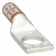 This one-hole compression lug is designed for terminating 2 AWG stranded copper wire. It features a 5/16 in stud size and a long barrel for secure connections. Made of copper, it is suitable for use in industrial electrical systems such as control panels, switchgear, and power distribution.