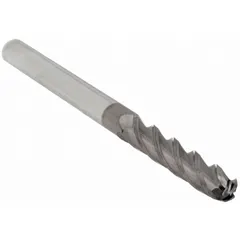 This general purpose carbide ball end mill features a TiCN coating and 4 flutes. With a 3/16" mill diameter, 1-1/8" length of cut, and 3" overall length, it is suited for contouring, slotting, and profiling in mold and die work and general machining. The ball nose shape enables 3D surface finishing and radius cutting on CNC mills and manual machines.