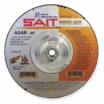 UNITED ABRASIVES-SAIT Cut-Off & Grinding Wheel: Type 27, 4 1/2" x 1/8" x 5/8"-11, Aluminum Oxide - General Purpose Combination Wheels for Pipelines