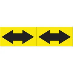 Non-reflective vinyl pipe marker with yellow background and black directional flow arrow. Measures 7 inches wide by 2 1/4 inches long, supplied on a 7-inch wide roll. Used to indicate flow direction in piping systems for industrial and facility applications.
