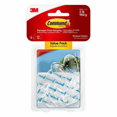 3M Hook: 2 lb Wt Capacity, 1 Points per Hook, White, 2 7/16 in Overall Ht - Non-Core Adhesive-Backed Hooks