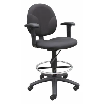 BOSS Drafting Chair: Black, Fabric Material, Adj Arms Arm, 20 in Seat Wd, 18 in Seat Dp - Adjustable-Arm Drafting Chairs