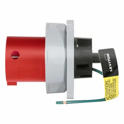 LEVITON Pin and Sleeve Inlet: Red, 480V AC, Three Phase, 60 A, 4 Pole, 5 Wire - Washdown-Rated Inlets