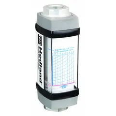 The HEDLAND H771A-250 is a scale-type, variable-area inline flowmeter for air and compressed gases. It features Viton seals and O-rings, universal mounting orientation, and measures flow in gallons with +/-2% accuracy. This model does not include a pressure gauge or flow rate adjustment knob.