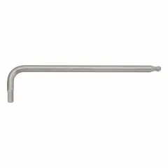 This stainless steel hex key features a ball end for off-axis access to socket-head fasteners. With a 3/16 in tip size, SAE sizing, and a 5 in long arm, it is suited for industrial maintenance, machining, and assembly tasks. The satin finish provides corrosion resistance.