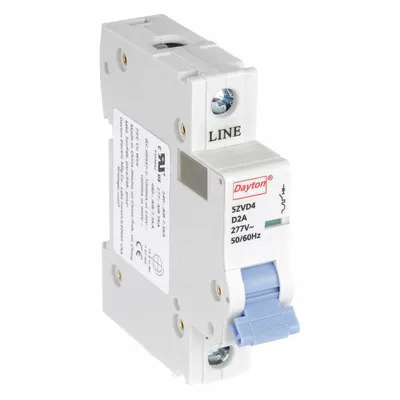 Dayton Supplementary Protector: 2 A Amps, 5kA at 277V AC, Screw Clamp, NDB2-63 - D-Curve, 1-Pole UL1077 DIN Rail-Mount Supplementary Protectors