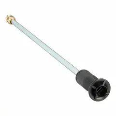 This lance with variable nozzle delivers a fan spray pattern and is rated for 2 gpm with a pressure range of 2500-4999 psi/5000 to 6000 psi. It features a male inlet gender. Suitable for high-pressure cleaning tasks such as stripping paint, removing grime from concrete, and washing heavy equipment.