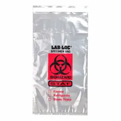 Dual Pouch Specimen Transfer Bag, Clear, Biohazard, 2 mil, 10x6 in, Adhesive Closure, 1,000 PK