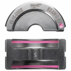 Replacement U style crimping die set for 2 AWG conductors. Designed for use with MILWAUKEE tool model 2679-20 and die holder 49-16-U000. Pink in color. Used for electrical wire and cable crimping in industrial wiring applications.