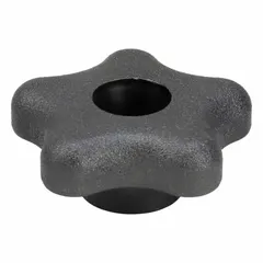 This 5-arm knob features a threaded through-hole for manual clamping, positioning, and adjustment on industrial machinery, jigs, and fixtures. The plastic body with steel thread insert provides a comfortable grip and durable threading for frequent hand-tightening applications. Diameter: 2.27 in. Thread: 5/16"-18.