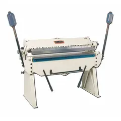 The BAILEIGH INDUSTRIAL BB-4814 is a manual box and pan brake with hand lever actuation and a top edge finger design. It is used for forming precise bends in sheet metal, enabling fabrication of boxes, pans, and custom enclosures in metalworking shops.
