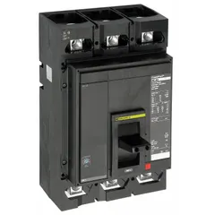 This 350 A, 3-pole molded case circuit breaker is rated 600V AC with an 18kA maximum AIR at 600V AC. It features an adjustable instantaneous trip and box lug terminals, with CBA phase connection. Part of the MG series, it is used for overload and short-circuit protection in electrical distribution equipment.