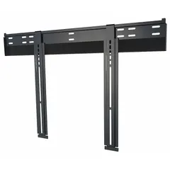 This fixed television mount is designed for wall installation, accommodating screens from 40 to 80 inches and supporting a maximum weight of 150 lb. Constructed from steel with a gloss black finish, it includes a universal screen adapter and mounting hardware for a low-profile, secure setup.