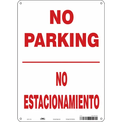 CONDOR Traffic Sign: 14 in x 10 in Nominal Sign Size, Aluminum, 0.032 in - No Parking No Estacionamiento Signs