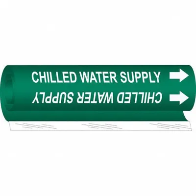 BRADY Pipe Marker: Chilled Water Supply, Green, White, Fits 1/2 to 1 3/8 in Pipe O.D. - Chilled Water Supply Wrap-Around Pipe Markers