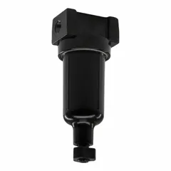 Particulate filter for compressed air systems with 1/8 in NPT ports, 5 micron filtration, 22 scfm flow capacity, and 250 psig maximum operating pressure. Features a metal bowl and Twist Drain for easy maintenance. Removes solid contaminants to protect downstream pneumatic components.