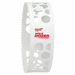 This 5-1/2 inch diameter bi-metal hole saw cuts through metal, wood, and plastic. With 3.5 teeth per inch and a maximum cutting depth of 1-5/8 inches, it is suited for creating clean holes in industrial maintenance, electrical, and plumbing applications. The saw features a 5/8-18 thread arbor connection and is sold without an arbor.