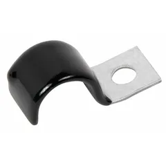 Galvanized steel strap clamp designed to secure cables, conduits, or tubing with a maximum outer diameter of 3/4 in. Used in industrial electrical installations, control panels, and machinery for organizing and supporting wiring runs.