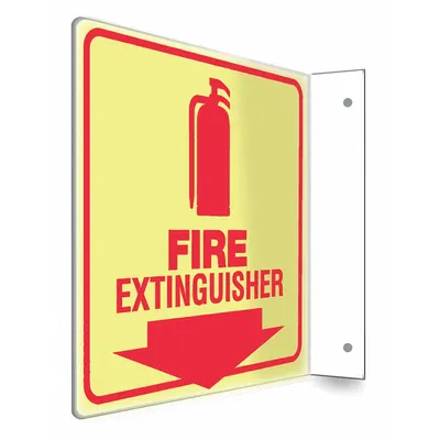 CONDOR Safety Sign: PETG, Mounting Holes Sign Mounting, 8 in x 8 in Nominal Sign Size - L-Shape Projection Fire Extinguisher Signs