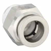 SMC Push-Fit Adapter Fitting: 3/8 in OD x 3/8 in OD Size, Push-to-Connect x MNPT, Stainless Steel (MPN KQG2H11-N03S)