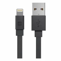 This USB cable connects devices with a Lightning port to USB-A ports for charging and data transfer. It features a black finish and a 4 ft length suitable for desktop or bedside use.