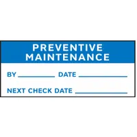Inspection Label: Preventative Maint, 1 1/2 in Wd, 5/8 in Ht, Adhesive, Blue/White, English (MPN TCSL2-39528)