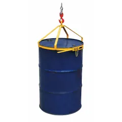 This steel drum lifting hook is designed for vertical lifting of 55-gallon metal drums. It grips the drum rim and supports up to 700 lb. The yellow finish provides visibility in industrial environments.