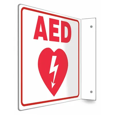 CONDOR Safety Sign: PETG, Mounting Holes Sign Mounting, 8 in x 8 in Nominal Sign Size - L-Shape Projection AED Signs