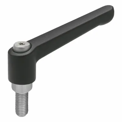 JW WINCO Adjustable Handles; Adjustable Levers: Zinc w/ SS Thread, M10 Thread - Teardrop-Style Adjustable Handles with Threaded Stud