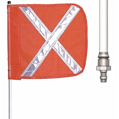 CHECKERS Warning Whip with Reflective X Flag: Not Lighted, Orange, White, 3 ft Overall Ht - Warning Whips with a Reflective X
