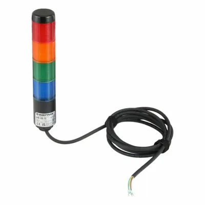 WERMA Tower Light Assembly: 4 Tier, Blue/Green/Red/Yellow, No Sounder Tier - Four-Tier Tower Light Assemblies