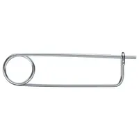 Coiled tension safety pin with 4 3/8 in overall length and 2 13/16 in usable length. Made of ungraded steel, inch size. Supplied in a 10-pack. Used for securing loads in industrial applications such as manufacturing, assembly, and maintenance