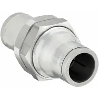 This LEGRIS union fitting connects two 12 mm OD tubes in pneumatic or fluid-handling systems. It features a stainless steel body with a silver finish and a push-to-connect x push-to-connect configuration for tool-free installation. Suitable for use in industrial automation, packaging, and material handling applications