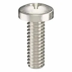 Pan head machine screw with #5-40 thread, 3/8 inch length, made from 316 stainless steel with a plain finish. Features a Phillips drive size #2. Supplied in a 50-piece pack. Used for fastening metal parts in machinery, enclosures, and equipment where corrosion resistance is required.