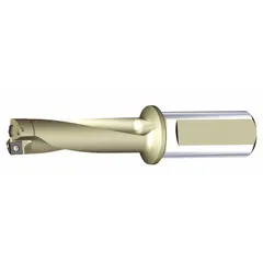 This indexable insert drill from WIDIA is designed for general drilling applications in metalworking. It accommodates replaceable carbide inserts to produce holes in materials such as steel, stainless steel, and cast iron. Commonly used in automotive, aerospace, and industrial manufacturing.