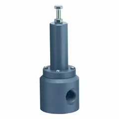 PLAST-O-MATIC RVT125V-PV is a pressure relief valve for corrosive and ultra-pure liquids. It features a PVC body with FKM seals, 1 1/4 in FNPT x FNPT connections. The valve protects piping systems from overpressure and maintains back pressure to prevent siphoning or flow reversal.