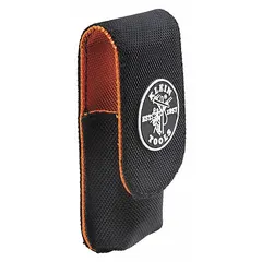 This nylon sheath is designed to carry knives securely on a belt. It features a clip attachment that fits belts up to 2 inches wide. The black sheath has one pocket for knife storage.