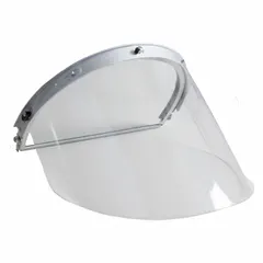 Aluminum frame face shield assembly with clear acetate visor. Compatible with Bullard S71 hard hats. Provides impact protection for industrial environments such as manufacturing, construction, and maintenance.