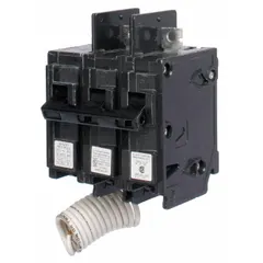 Bolt-on miniature circuit breaker rated 25 A at 120/240 V AC, 2-pole, with shunt trip for remote disconnection. Provides overcurrent protection in panelboards and load centers. Suitable for commercial and industrial power distribution applications.