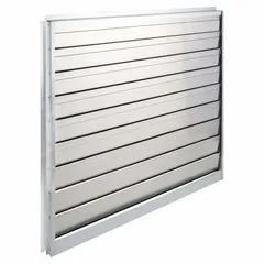 This backdraft damper is designed for horizontal mounting in ceiling or roof exhaust systems to prevent reverse airflow. It features a single-panel flat aluminum blade with felt seals, vertical airflow direction, and a maximum air velocity of 2250 fpm. Dimensions are 41 inches high, 41 inches wide, and 2 inches deep.