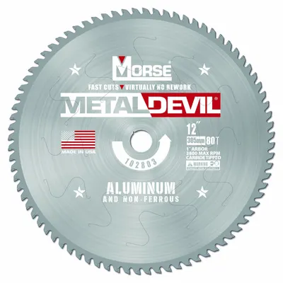 MORSE Circular Saw Blade: 12 in Blade Dia., 80 Teeth, 0.09 in Cut Wd, 1 in Arbor Size - Aluminum & Soft Metal-Cutting Blades