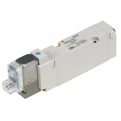 Five-way, two-position directional control valve from the VQZ2000 series. Double solenoid operation with solenoid return, 24V DC coil, plug-in type, non-locking. Used to direct compressed air in industrial automation systems for actuating pneumatic cylinders, grippers, and other actuators.
