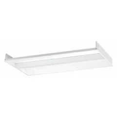 This 2 ft. x 4 ft. LED center-basket troffer delivers 5,434 lumens at 5000K, consuming 39 W. It operates on 120 to 277V AC and accommodates (4) T8 lamps. Designed for recessed installation in commercial ceilings, it provides general ambient lighting for office, educational, and retail environments.