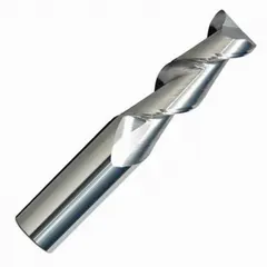 Carbide square end mill designed for aluminum and non-ferrous materials. Features 2 flutes, 1" mill diameter, 5-1/2" length of cut, and 8" overall length. Suitable for slotting, profiling, and contouring applications requiring efficient chip evacuation and smooth finishes.