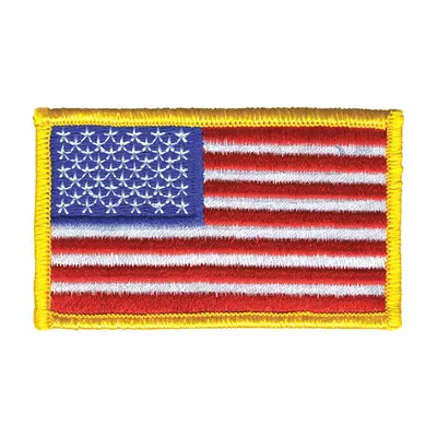 HEROS PRIDE Embroidered Patch: U.S. Flag, 3 3/8 in x 2 in, Gold, Plastic, Sew-On - Embroidered Emblems