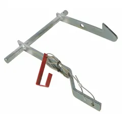 Latch arm assembly for material handling equipment. Used to secure or release latches in industrial environments such as warehouses and manufacturing lines. Identified by specification 5PKF5.